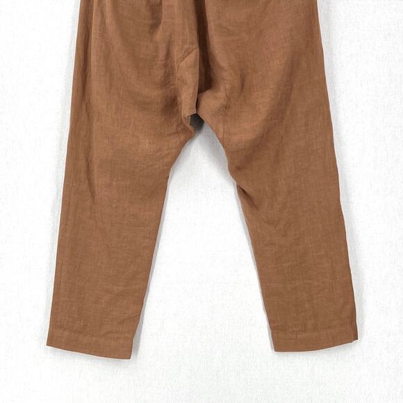 ENZA COSTA French Linen Drawcord Droprise Pants Womens Medium Brown Drop Crotch - Picture 6 of 16